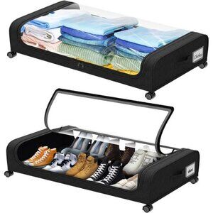 Under Bed Storage Containers with Wheels Clear Window Large Shoe Clothes Bin